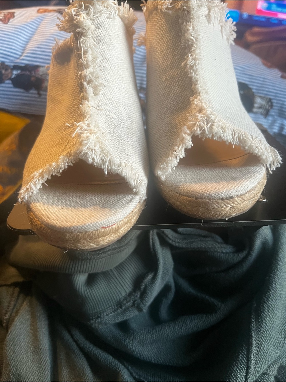 Circus by Sam Edelman Frayed Canvas Espadrille Wedges - Cream